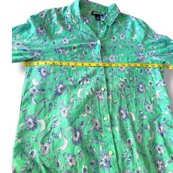 Lands End Women’s Button Cover Up Shirt Dress Roll Tab Sleeve Teal Floral M - Picture 7 of 9